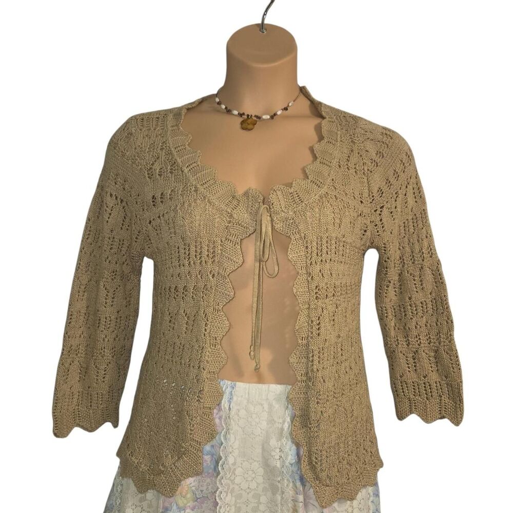 WHITE STAG tie front crochet cardigan - SIZE 8/10